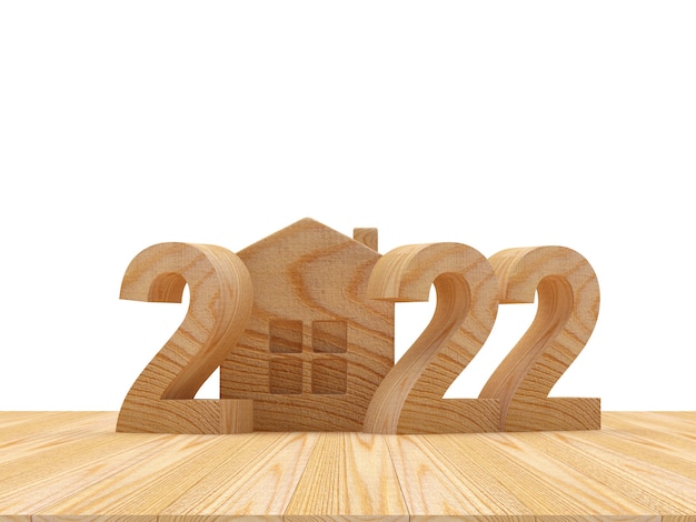 Wooden number  new year with a house