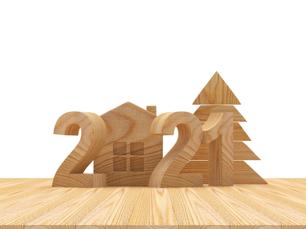 Wooden number with house icon and Christmas tree