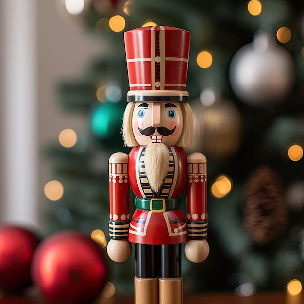 Wooden nutcracker with a candy cane staff