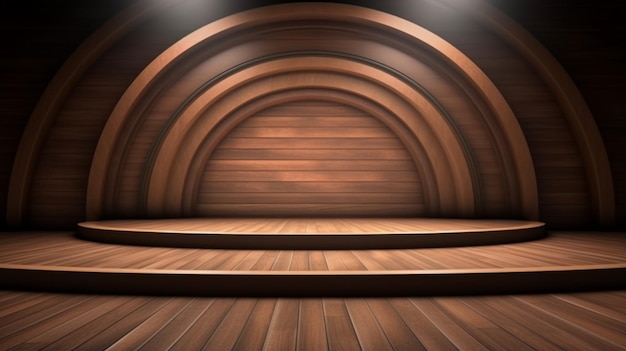 Photo wooden oak texture decorated stage photorealistic modern theater stage horizontal background ai generated minimalistic screen wallpaper