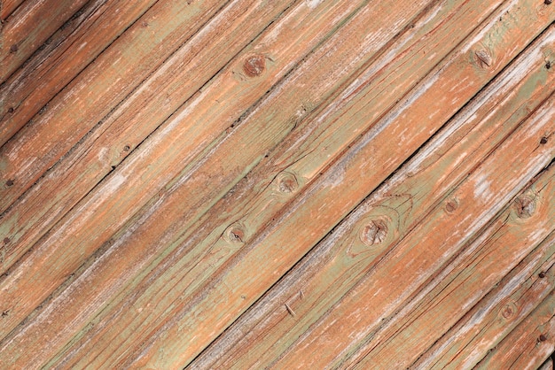 Wooden old shabby colored wall in full screen Photographed at close range