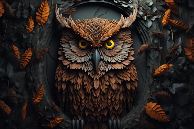 wooden owl in a dark background