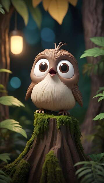 a wooden owl with a brown nose and brown eyes