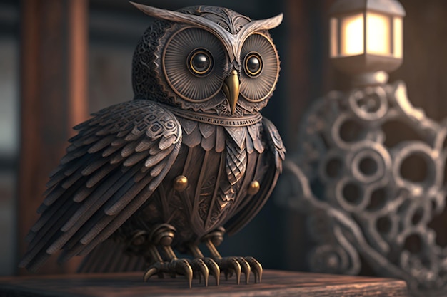 A wooden owl with the word owl on it