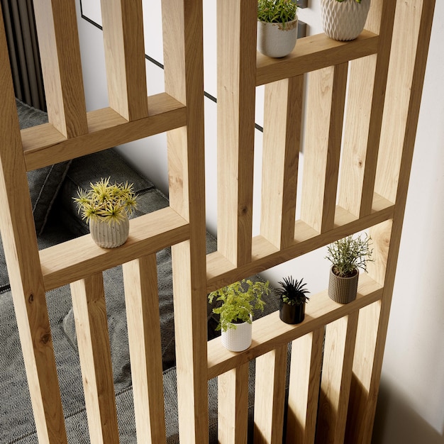 Wooden partition in the living room