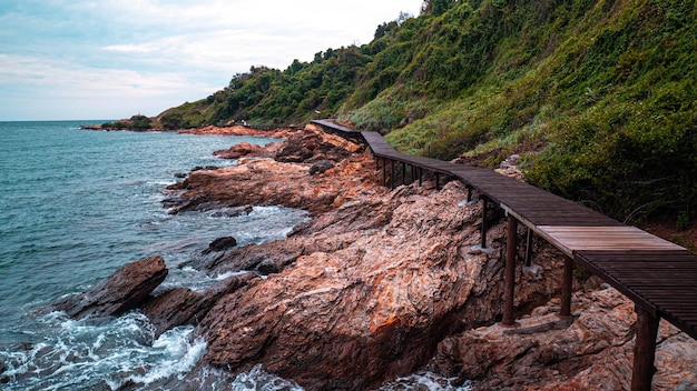 Wooden Path on the Mountain with the beautiful sea view Khao Leam Ya Mu Ko Samet Nation Park Rayong Thailand