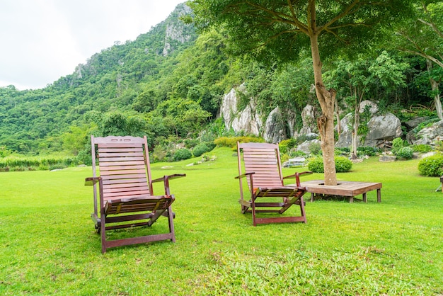 wooden patio chair in garden