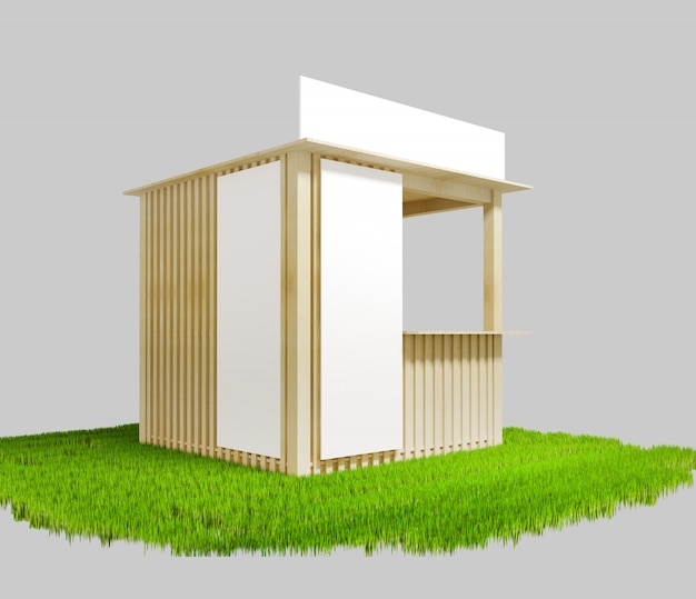 Wooden pavilion with space for advertising, 3D illustration