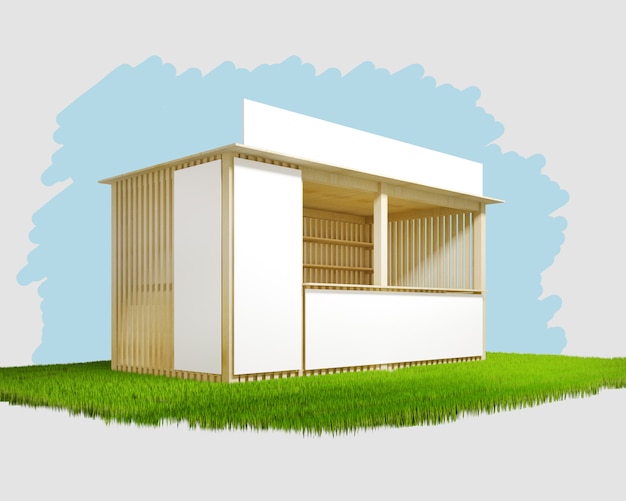 Деревянный павильон с пространством для рекламы, 3D иллюстрации