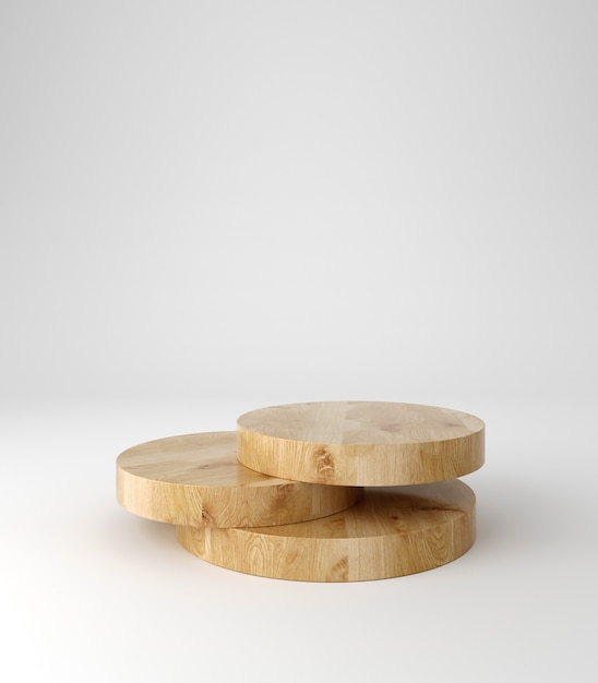 Wooden pedestal podium, round shape, product stand, 3d rendering.