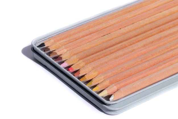 wooden pencil box of various natural colors