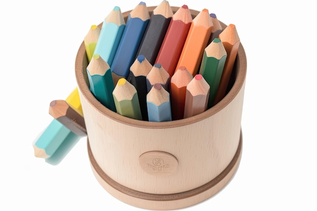Wooden pencil holder filled with a variety of colored pencils Generative AI