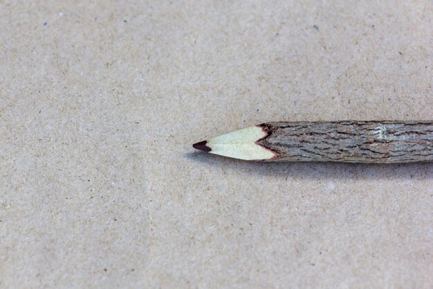 wooden pencil made from tree branch on paper