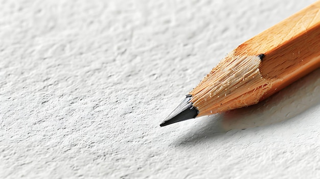 Wooden pencil on white background closeup Space for text