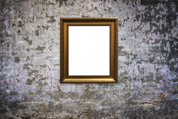 wooden picture frame on old wall background