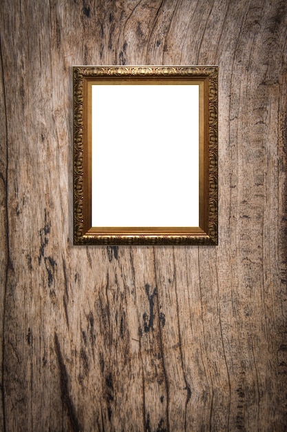 wooden picture frame on old wood background