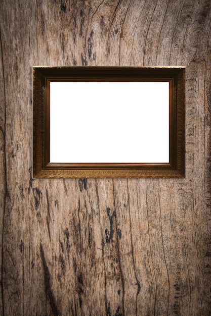 wooden picture frame on old wood background