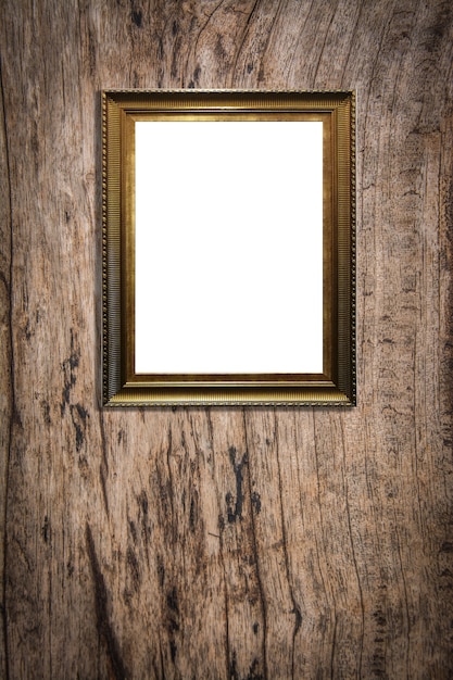 wooden picture frame on old wood background