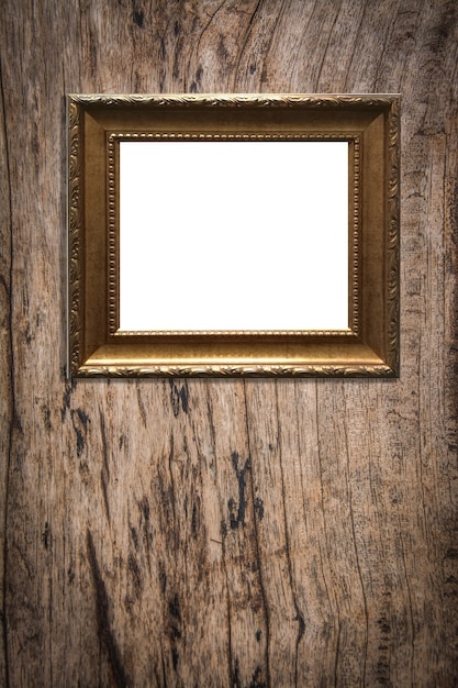 wooden picture frame on old wood background