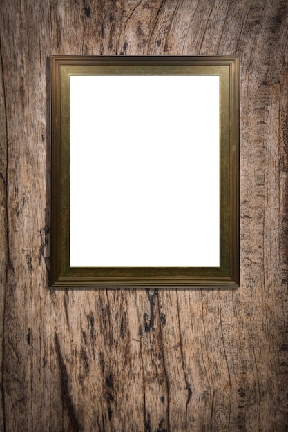 wooden picture frame on old wood background