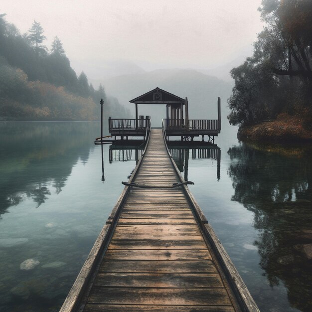 Photo wooden pier on a beautiful lake