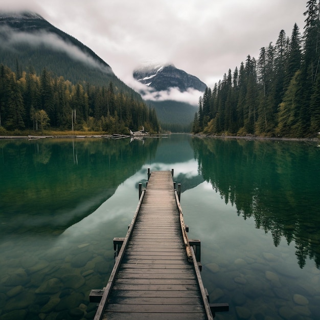 Photo wooden pier on a beautiful lake