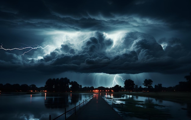 Wooden pier and dark clouds