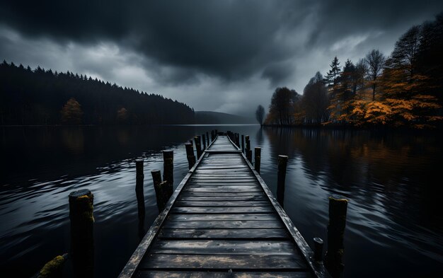 Wooden pier and dark clouds