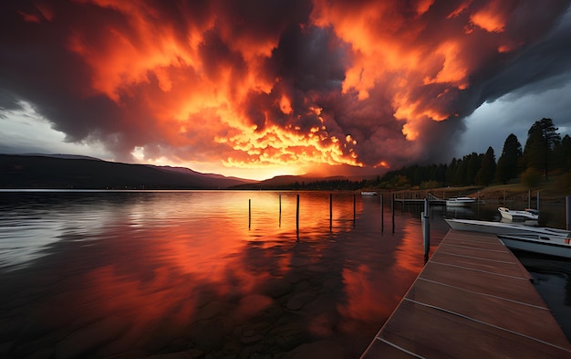 Wooden pier and dark clouds