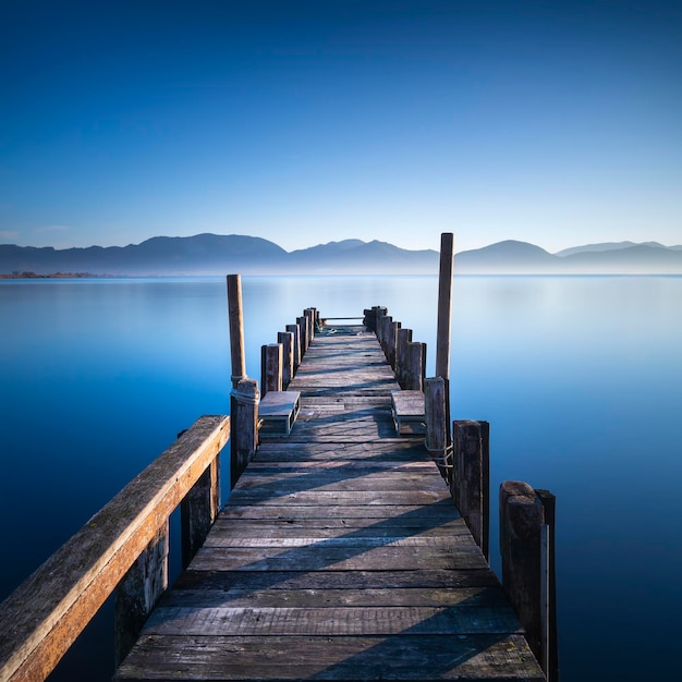 Wooden pier or jetty at sunrise Versilia Tuscany Italy