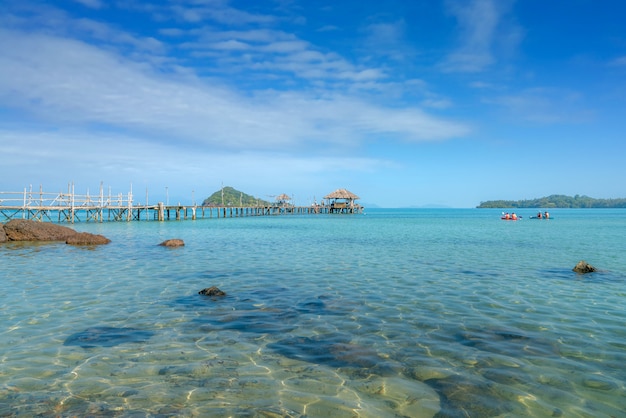 Wooden pier with boat in Phuket, Thailand 