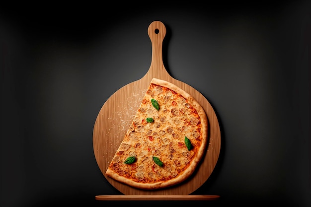 Wooden pizza board with black background