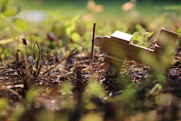 Wooden plane on the ground outdoor