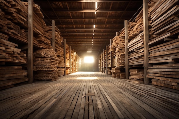 Photo wooden plank or board in the lumber mill industry stack of logs and wood in the sawmill production