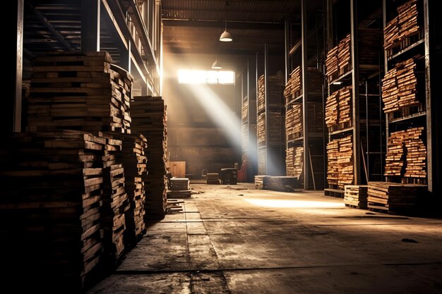 Photo wooden plank or board in the lumber mill industry stack of logs and wood in the sawmill production