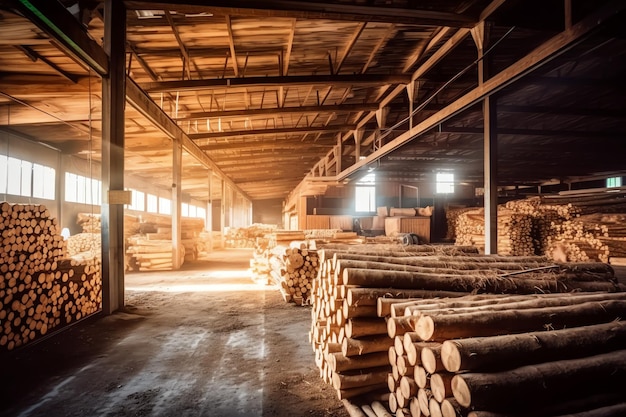 Foto tavola o tavola di legno nell'industria del legname stack di tronchi e legno nella produzione della segheria