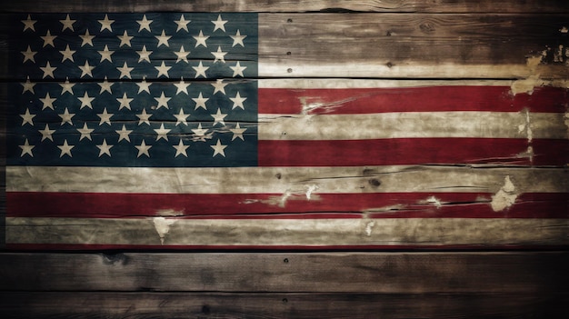 A wooden plank with the american flag on it