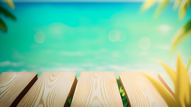 Photo wooden planks on a beach with a blue sea in the background