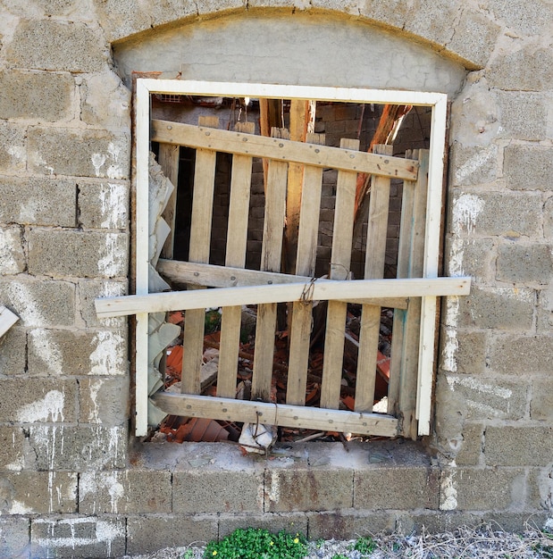 Wooden planks in an old window