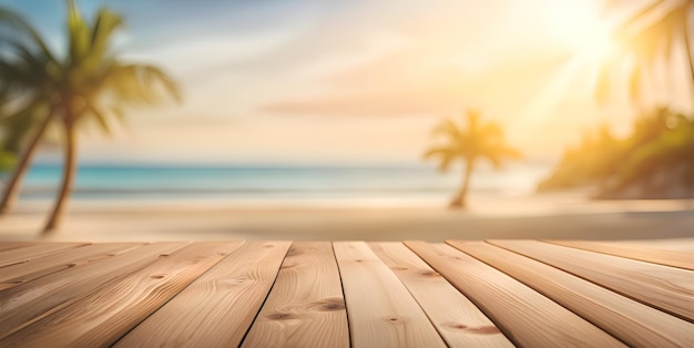 Wooden planks with blurred summer background