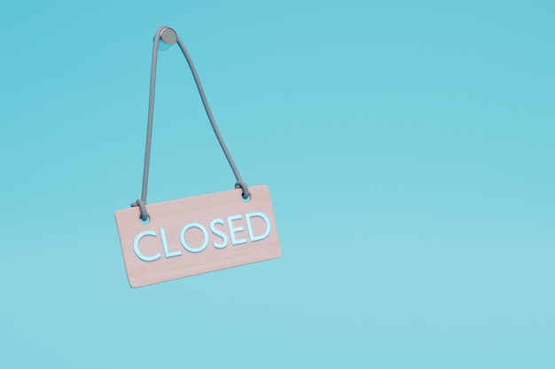 A wooden plaque with the inscription is closed on a blue background copy paste copy space 3D render