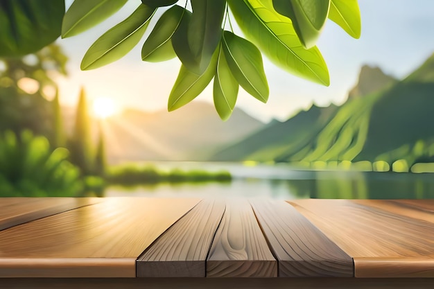 wooden plate in front of forrest nature background