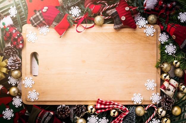 Photo wooden plate tray with border frame of christmas items