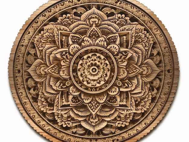 A wooden plate with a flower design on it