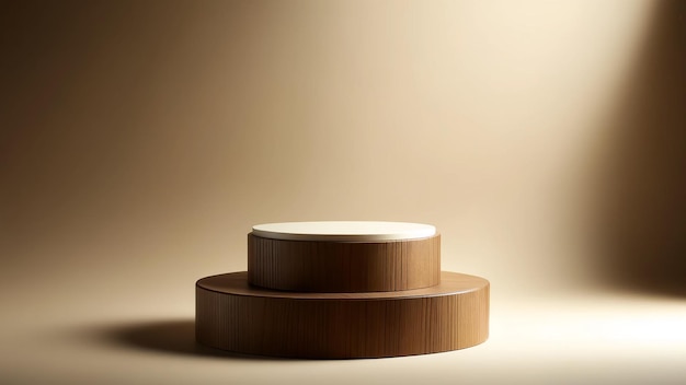 wooden podium crafted with a smooth finish set against a warm beige background