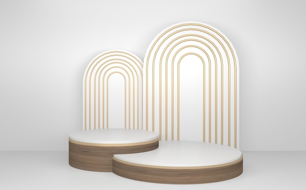 Wooden Podium minimal geometric white and gold style abstract