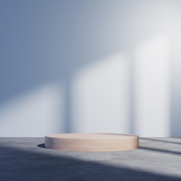 Wooden podium mockup with white wall 3d rendering