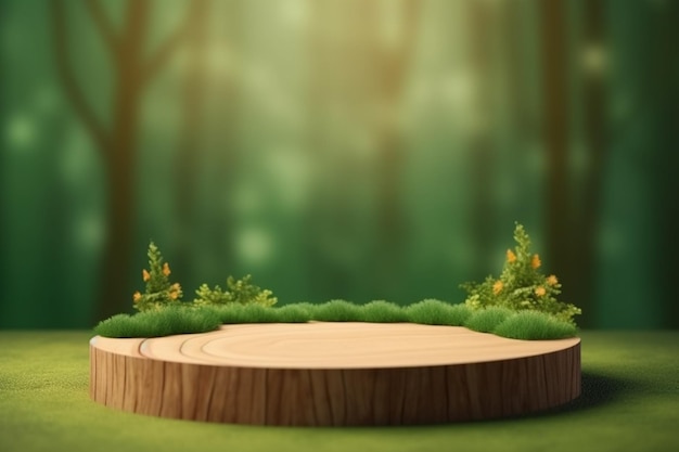 Wooden podium nature background