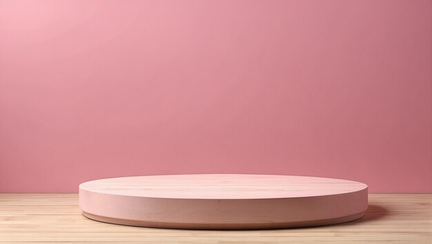 wooden podium for presentation product pink background