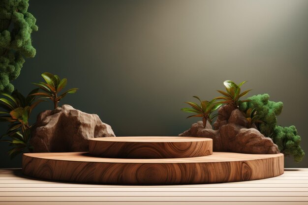 wooden podium for product show mockup generative ai